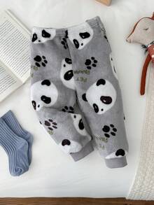 LMoss Kids LMoss 2pcs Baby Boy Panda Print Crew Neck Long Sleeve Pullover Sweatshirt And Elastic Cuff Thick Pants Set,Pajama Set, Perfect For Autumn And Winter Wear, Featuring A Cute Panda Pattern. - Multicolor - View 4