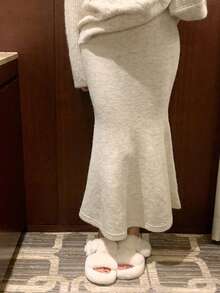DAZY Women V-Neck Long Sleeve Cable Knit Twist Sweater & Skirt 2 Pieces Set - Beige - View 5