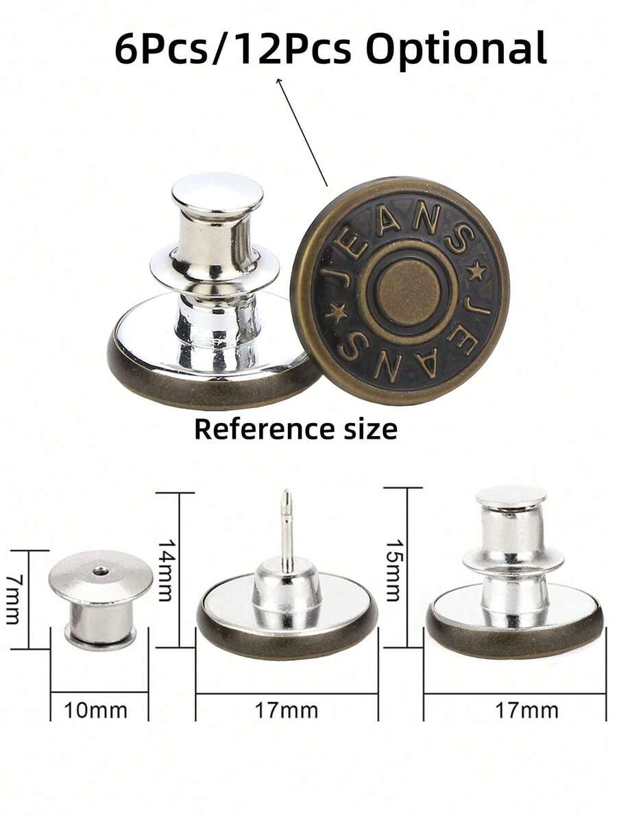 6 Stücke/12 Stücke Jeans Knöpfe Ersatz 17mm Ohne Nähen Metall Knopf Reparatur Set Nagelfrei Abnehmbare Jeans Knöpfe Ersatz Kombination für Valentinstag, Hochzeit, Geburtstag, Knöpfe, Nähen, Nähzubehör, Nähutensilien, Bastelbedarf, DIY, Basteln für Erwachsene - Bronze - Übersicht 1