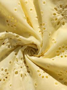 Vivid Eden 女士纯色圆领插肩中袖露背时尚系带刺绣连衣裙 - 黃色 - 查看 9