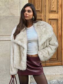 Aloruh Women's Elegant Faux Fur Coat In Fall/Winter - Apricot - View 4