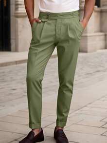 Manfinity Mode Men Buckled Detail Slant Pocket Suit Trousers - Olive Green - View 6
