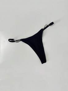 Women's Chain Linked Butterfly Crystal Decoration G-String Panty, Rave - Black - View 4