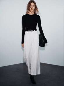 Lumivelle Women's White Casual Loose Straight Leg Pants With Self-Tie Belt, Spring/Summer Pants With Pockets White Pants For Women - White - View 5