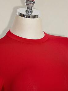 SHEIN ICON 印花外出颓废风薄纱性感龙纹植绒网眼拼接短袖连体衣 - 紅色 - 查看 4