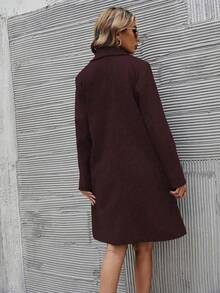 EMERY ROSE Women's Solid Color Notched Collar Raglan Sleeve Fashion Winter Woolen Coat - Red - View 2