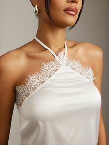 Hauture Top de tirantes con detalle de encaje, sexy y apropiado para la oficina en verano - Blanco - Ver 5