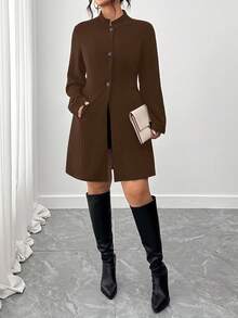 SHEIN Tall CURVE Áo khoác đi làm thời trang cổ tròn cỡ lớn cho nữ - Rỉ Nâu - Xem 6