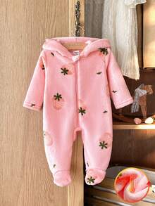 SHEIN Vintaside Kids 新生儿简约时尚可爱波点长袖连帽抓绒连体衣家居服 - 淺粉色 - 查看 3