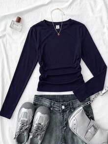 Áo hai dây xếp ly họa tiết ngôi sao trơn màu cho bé gái tuổi teen, thích hợp mặc thường ngày, mùa đông - Màu xanh hải quân - Xem 7