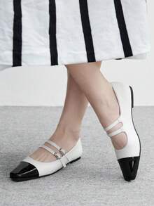 CUCCOO BIZCHIC Women's Pointed Toe Contrast Color Fashionable Flat Shoes For Christmas - Black and White - View 3
