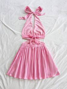 Soleia Hellgelbes Minikleid mit Twist-Vorderseite und rückenfreiem Design für Frauen - Pink - Übersicht 2