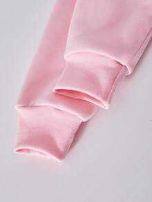 SHEIN ChillGRL Bộ đồ 2 mảnh phong cách đường phố dành cho bé gái tuổi teen: Áo khoác ngắn có mũ kéo khóa bằng vải nỉ với viền tua rua + Quần ống đứng có dây rút, thích hợp cho mặc thường ngày, đi làm, đi nghỉ mát vào mùa thu/đông. - Hồng - Xem 5