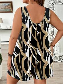 Mellowie Luźny, minimalistyczny kombinezon w stylu country, na festiwal muzyczny, w blokach kolorów, z abstrakcyjnym nadrukiem, w dużych rozmiarach, odpowiedni na wiosnę/lato