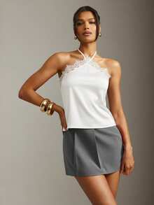 Hauture Top de tirantes con detalle de encaje, sexy y apropiado para la oficina en verano - Blanco - Ver 4