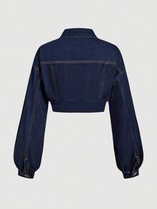 Sweetra Women's Casual Denim Long Sleeve Jacket - Blue - View 2