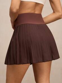Activina Falda pantalón casual con cintura alta, pliegues y bolsillos para deportes al aire libre - Marrón - Ver 7