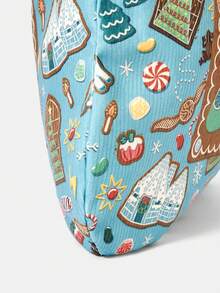 HARRY POTTER X SHEIN 1个花卉蝴蝶图案大容量单肩手提包，适合露营、旅行、购物、上学、工作等场合。 - 湖藍色 - 查看 4