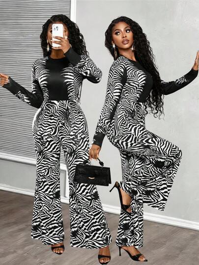 Lureya Sexy & Glamorous Personalized, Streetwear Luxe, Y2K Retro, Avant-Garde, Animal Print Fashion, Baddie Style, Queen Vibe, High-Contrast Black & White, Jumpsuits, Unitards, Flare Leg Jumpsuits, Long Sleeve Jumpsuits, Knit Unitards, Wide Leg Pants, High-Waisted Cuts, Fitted Designs, Zebra Print, Animal Textures, Contrast Knits, Stretchy Fabrics