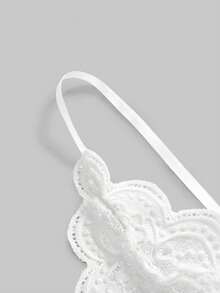 ROMWE Kawaii 浪漫情人节性感蕾丝V领荷叶边可调节肩带连体衣