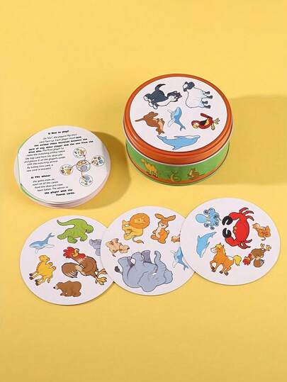 Dolphin Animal Fun Matching Cards - Visual Reaction Game Cards - Family And Friends Play And Quick Matching Card Game - Family Gathering Tin Box - Multiplayer Game Fun, Dinosaur Party Decoration, Dinosaur Boxe, Card Game, Couple Game
