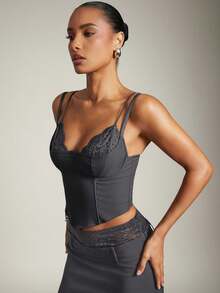 Hauture 女士蕾丝镂空胸衣 - 深灰色 - 查看 4