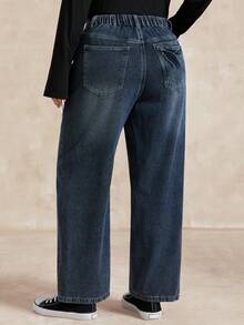 Dazy Plus Vintage Washed Loose Straight Leg Casual Long Jeans, Plus Size For Women, All Season