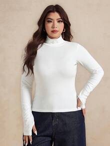 Dazy Plus قميص داخلي بياقة عالية ذو لون أحادي، مناسب للربيع/الصيف/الخريف رمضان - أبيض - مشاهدة 3