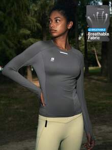 In My Nature 休闲百搭撞色前后印花带拇指孔长袖户外运动T恤 - 灰色 - 查看 1