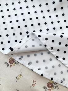 SHEIN 优雅白色蕾丝边吊带背心，适合夏季、度假、休闲、居家穿着，少女黑白波点蕾丝吊带背心 - 黑與白 - 查看 5