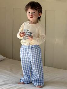 Hapijoa 2pcs Toddler Boys' Casual Letter Print Short Sleeve T-Shirt And Plaid Pants Loungewear Set - Yellow - View 4