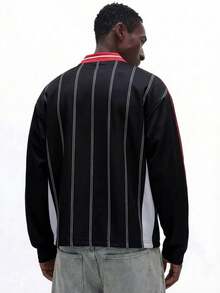 SUMWON Áo thun cổ dài tay bóng đá cỡ lớn có họa tiết sọc và in số cho phong cách đường phố thường ngày - màu đen - Xem 3