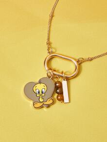 LOONEY TUNES X SHEIN 1条卡通崔弟图案锌合金项链，精致独特，可爱休闲时尚，适合派对、音乐会、节日等场合。