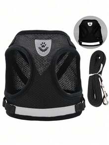 1 套透气猫背带和牵引绳防逃脱宠物衣服小猫小狗背心可调节易控制反光猫背带