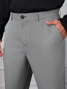 Core Aspect Men's Woven Black & White Plaid Casual Pants With Pockets, Autumn/Winter,Men's Checkered Grey Casual Pants, Men's Pants, Men's Straight-Leg Pants, Wide, Simple, Basic, Versatile, Casual Commuting - Black and White - View 1