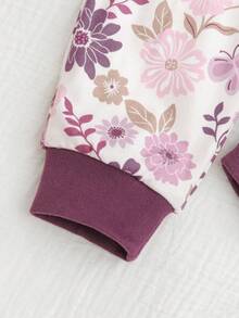 Cozy Pixies Baby Girl Floral Print Knit Soft Round Neck Long Sleeve Jumpsuit - Purple - View 8