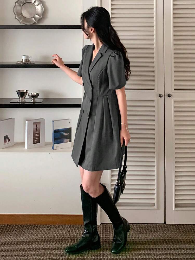 Women's Lapel Collar Loose Waist Short Dress Sundress