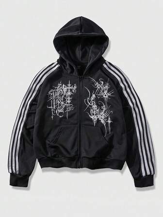 Street Life Men's Minimalist Gothic Printed Hooded Long Sleeve Sweatshirt Sweatshirt