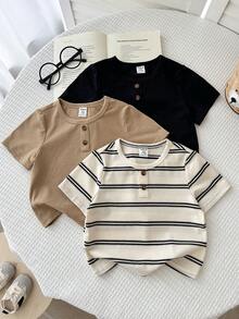 LMoss Kids LMoss 3pcs Baby Boy Knitted Solid Striped Crew Neck Top Set,Buy One Get Two Free, Stylish And Versatile.Casual Striped Pattern - Multicolor - View 6