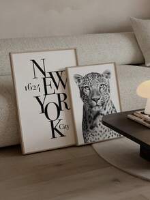 1/3pcs Frameless Set Of 3 Black White Leopard Print Wall Art, Stockholm Modern Aesthetic Poster, Y2K Animal Pattern Print, Chic Apartment Decor For Living Room, Bedroom, Dorm | Scandinavian Style, Room Decor, Vintage Prints, Dorm Essentials - Multicolor - View 2