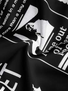 SHEIN Tall CURVE Plus Size Women's Fashionable Slogan Print Shirt, Autumn - Black and White - View 3