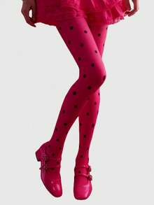 ROMWE Kawaii 1 Pair Women Silver Heart Pattern Tights, Minimalist Fashion Casual For All Seasons, Daily Wear - Rose red and black - View 8