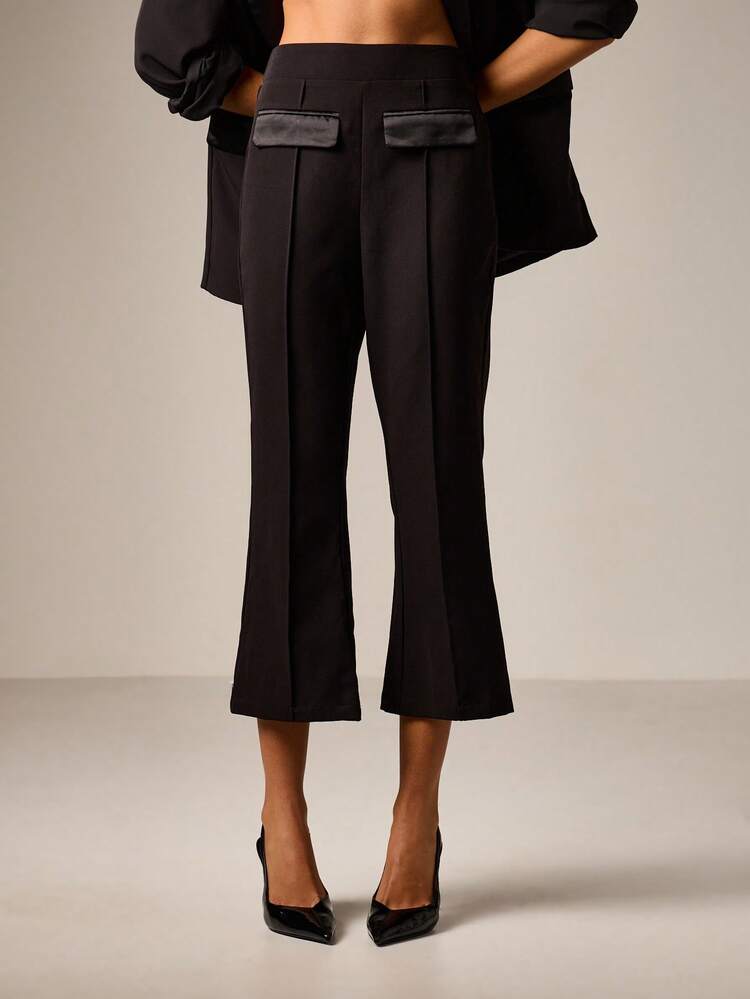 High Waist Cropped Flare Pants With Satin Pockets