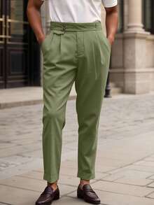 Manfinity Mode Men Buckled Detail Slant Pocket Suit Trousers - Olive Green - View 5