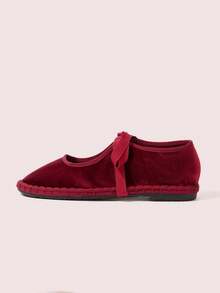 CUCCOO DOLLMOD Women's Casual Versatile Commuting Simple Lace-Up Flats Fall Shoes - Burgundy - View 7