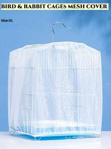 1pc Birdcage Cover, Splash-Proof Mesh Netting With Embroidered Patterns For Parakeet Cage - White - View 11