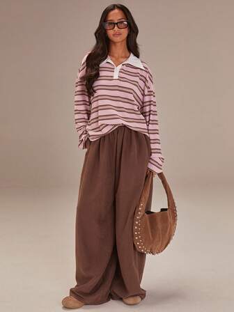 Athîral 女士休闲条纹衬衫，翻领，拼接长袖，适合春季和情人节穿着