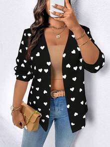 Elenzga Áo khoác Blazer in hình trái tim thời trang thanh lịch, đa năng cho nữ cỡ lớn, phù hợp cho mùa xuân, hè, thu - màu đen - Xem 5