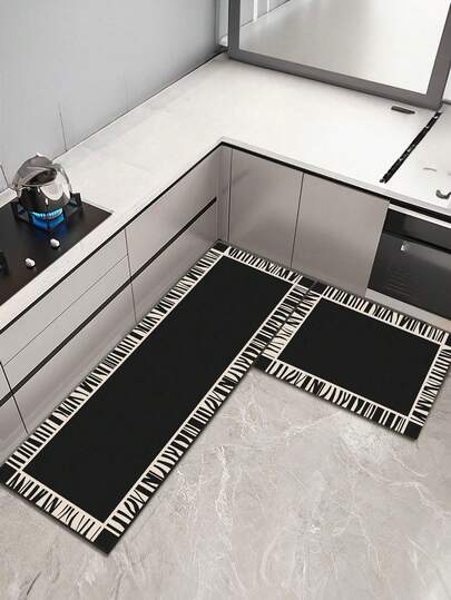 1pc Of Dark Minimalist Style Diatom Technology Velvet Kitchen Floor Mat. Absorbent And Anti-Fouling Kitchen Carpet, Dirt-Resistant Kitchen Rug, Non-Slip And Easy To Take Care Of. It Can Be Used As A Kitchen Mat, Dining Room Mat, Corridor Mat, Laundry Room Mat, Room Decoration.