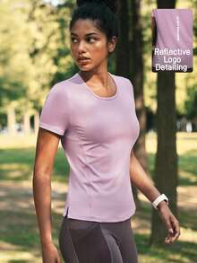 In My Nature Women's Casual Versatile Simple Purple Fitted Short Sleeve Reflective Letter Print Outdoor T-Shirt Workout Exercise Jogging T-Shirt - Purple - View 7